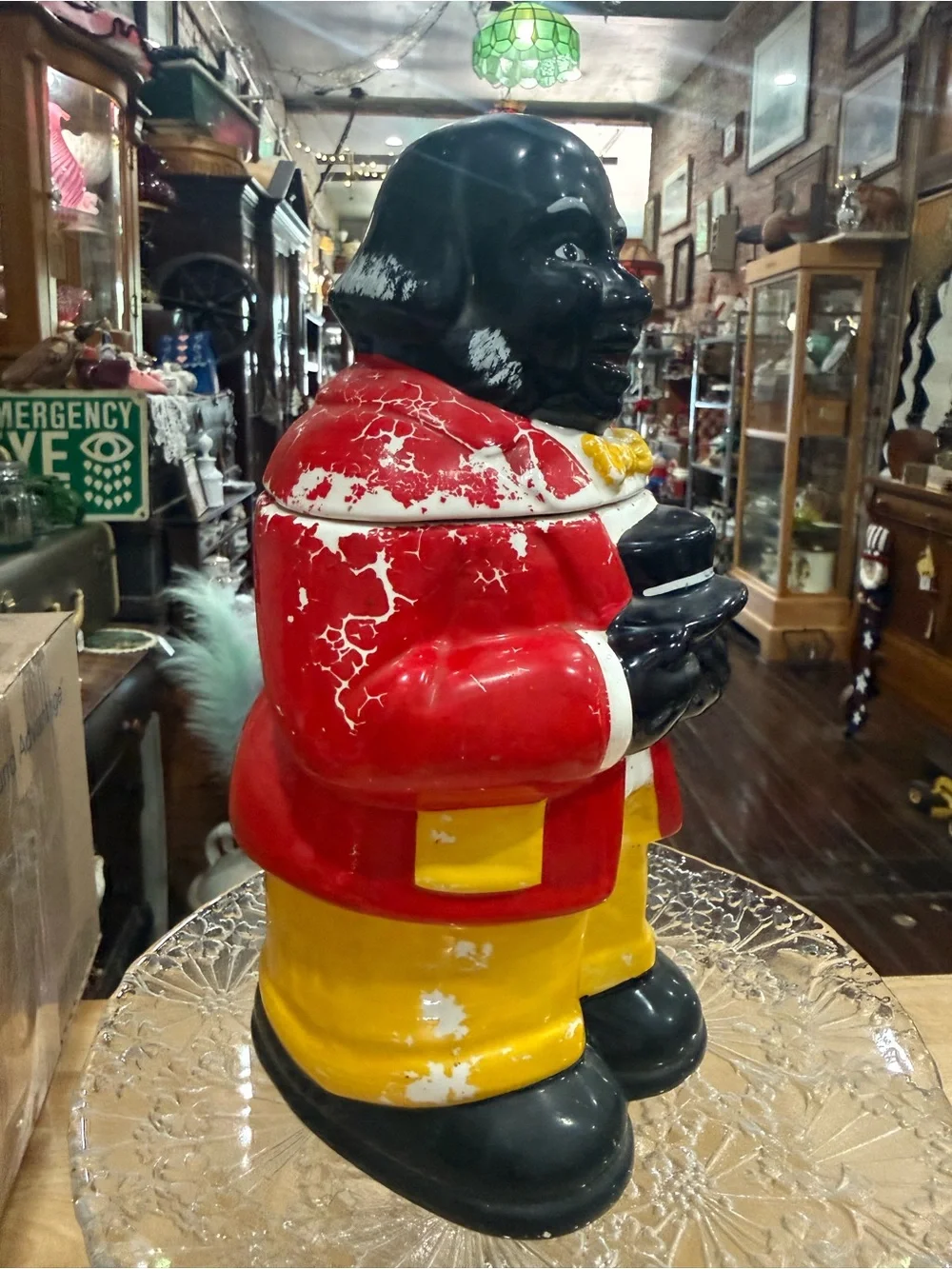 Vintage Black Ceramic Uncle Butler Cookie Jar - Red Jacket, Yellow Pants